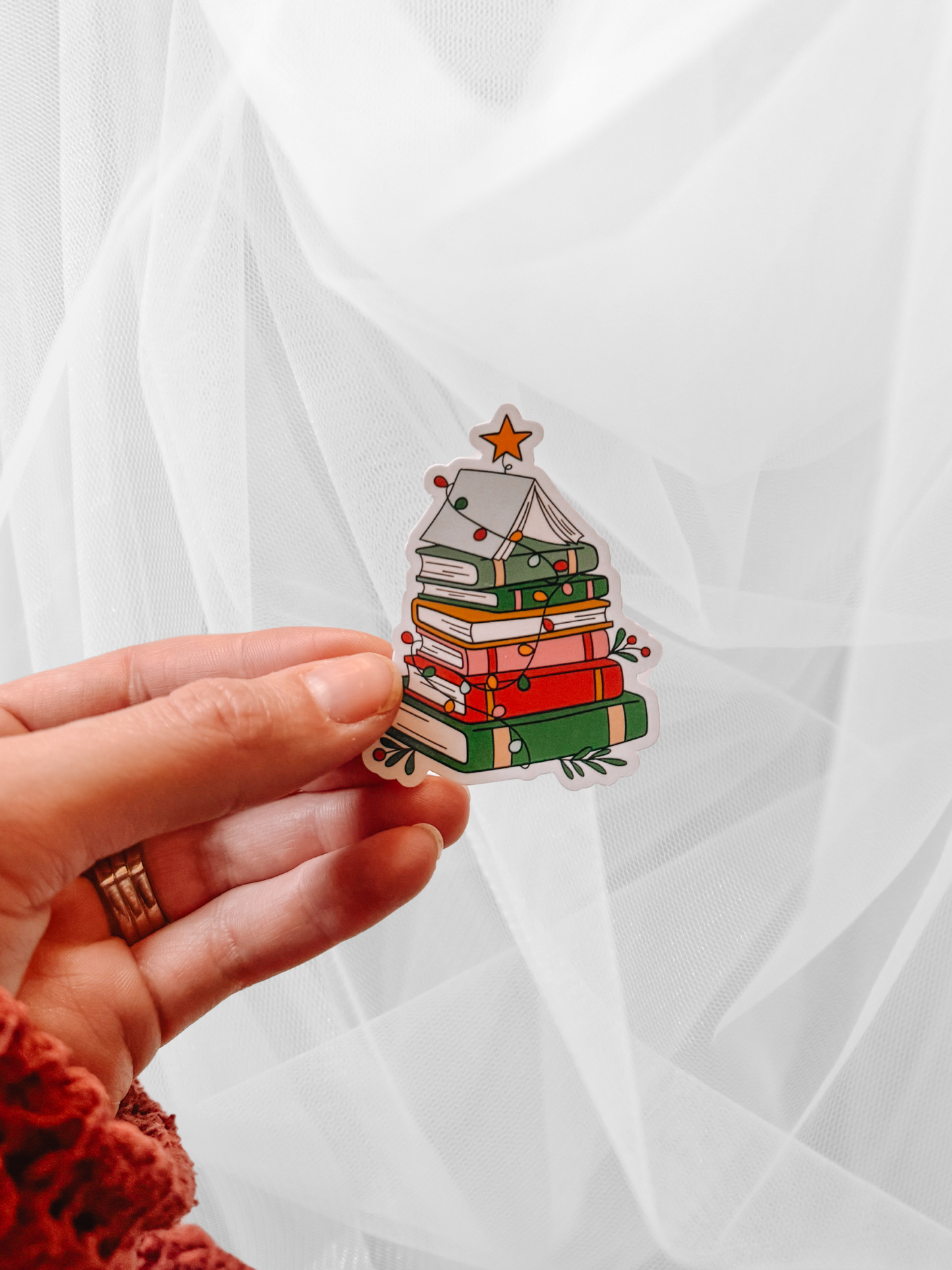 Book Stack Christmas Tree Sticker