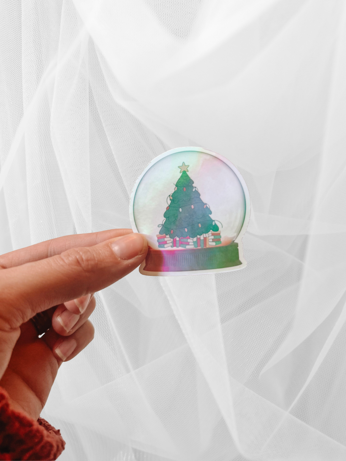Bookish Christmas Snow Globe Holographic Sticker