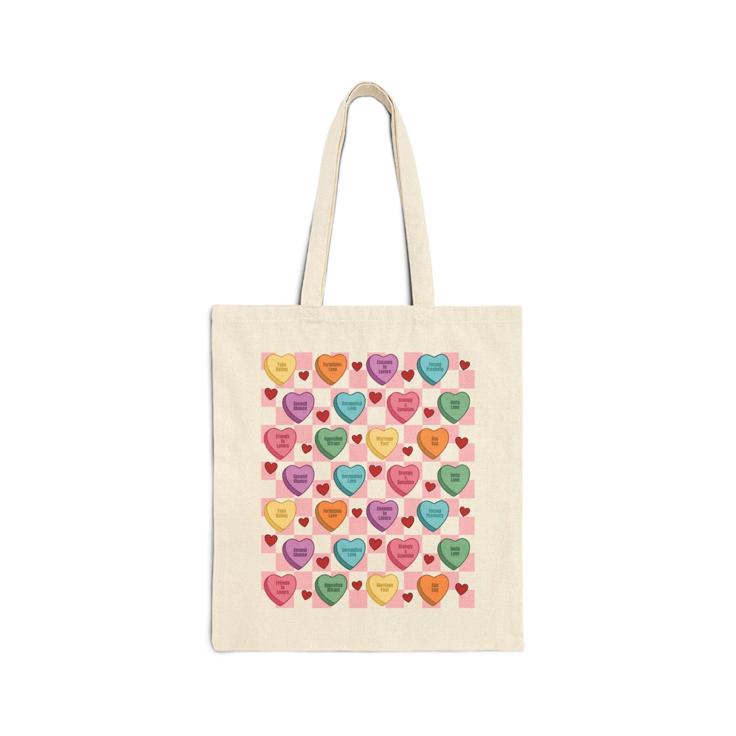 Valentines Day Canvas Tote Bag, Bookish Tote Bag, Book Trope Bag, Romance Book Tropes, Candy Heart Bag, Conversation Heart Bag, Tote Bag