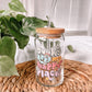 Books Are My Happy Place UV DTF 16oz Libbey Glass Can Iced Coffee Cup With Bamboo Lid And Glass Straw