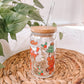 Retro Country Cowboy Christmas UV DTF 16oz Libbey Glass Can Iced Coffee Cup With Bamboo Lid And Glass Straw